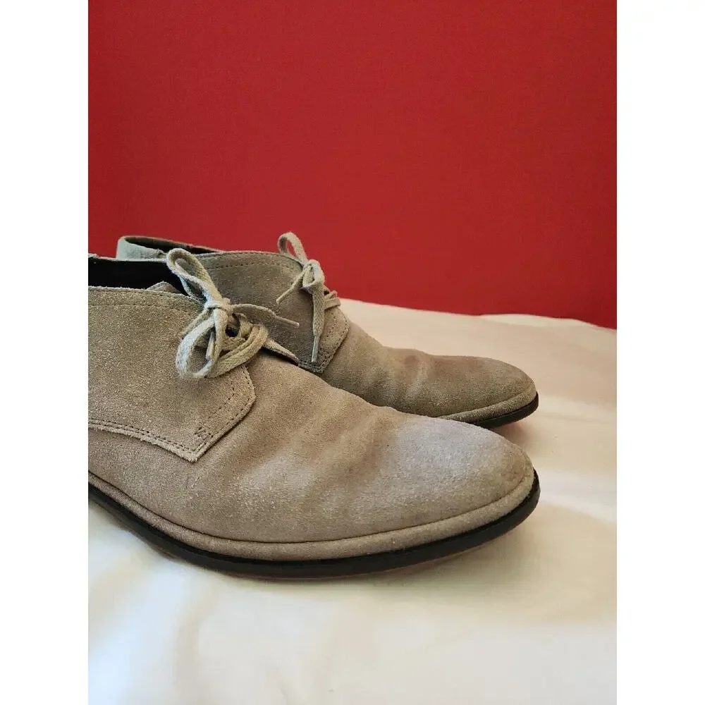Men's John Varvatos USA Beige Leather Suede Lace Up Dress Ankle Chukka Boots 8 M